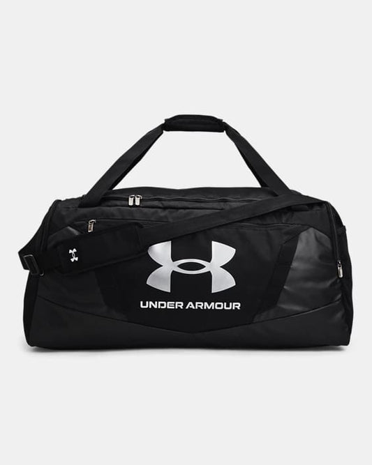 Under Armour - borsone nero impermeabile con tasca frontale e logo bianco taglia grande